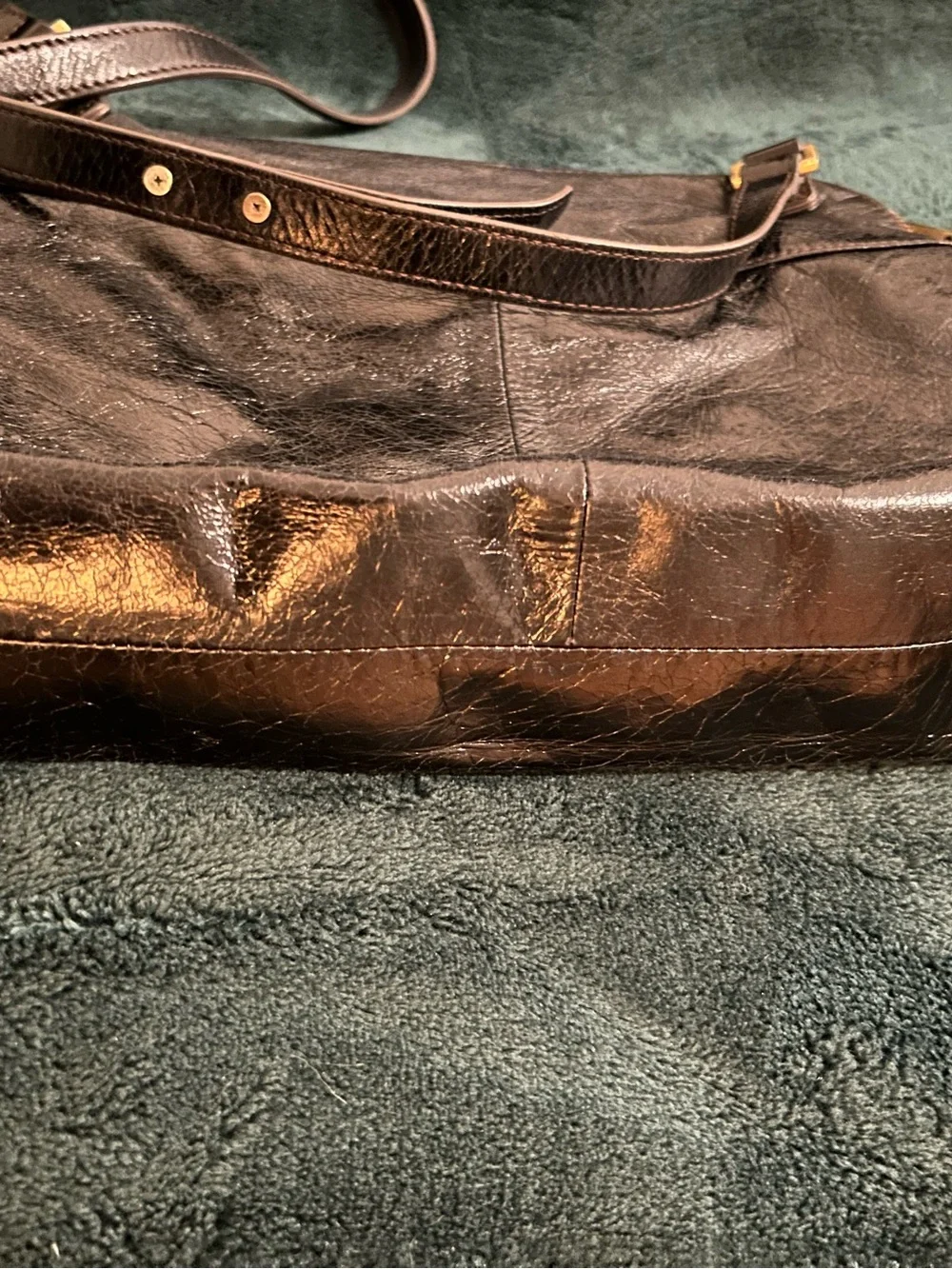 HOBO Black Polished Leather Slouchy Shoulder Crossbody Bag Purse